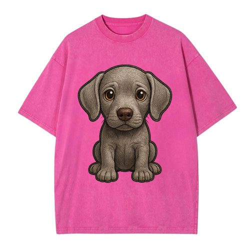 Baby Weimaraner Puppy - silver-gray coat, amber eyes, sleek body, front-facing, - Vintage T-shirt