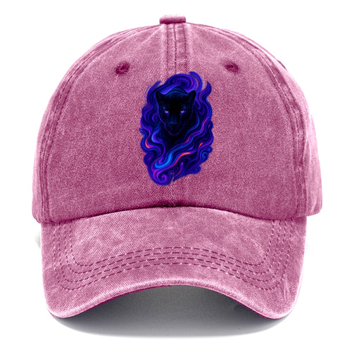 Sleek black panther emerging from swirls of deep purple and electric blue, - Classic Cap