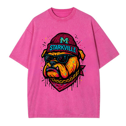 Starkville Bulldog wearing Mississippi State beanie with M patch - Vintage T-shirt - Dusty Rose(Rose)