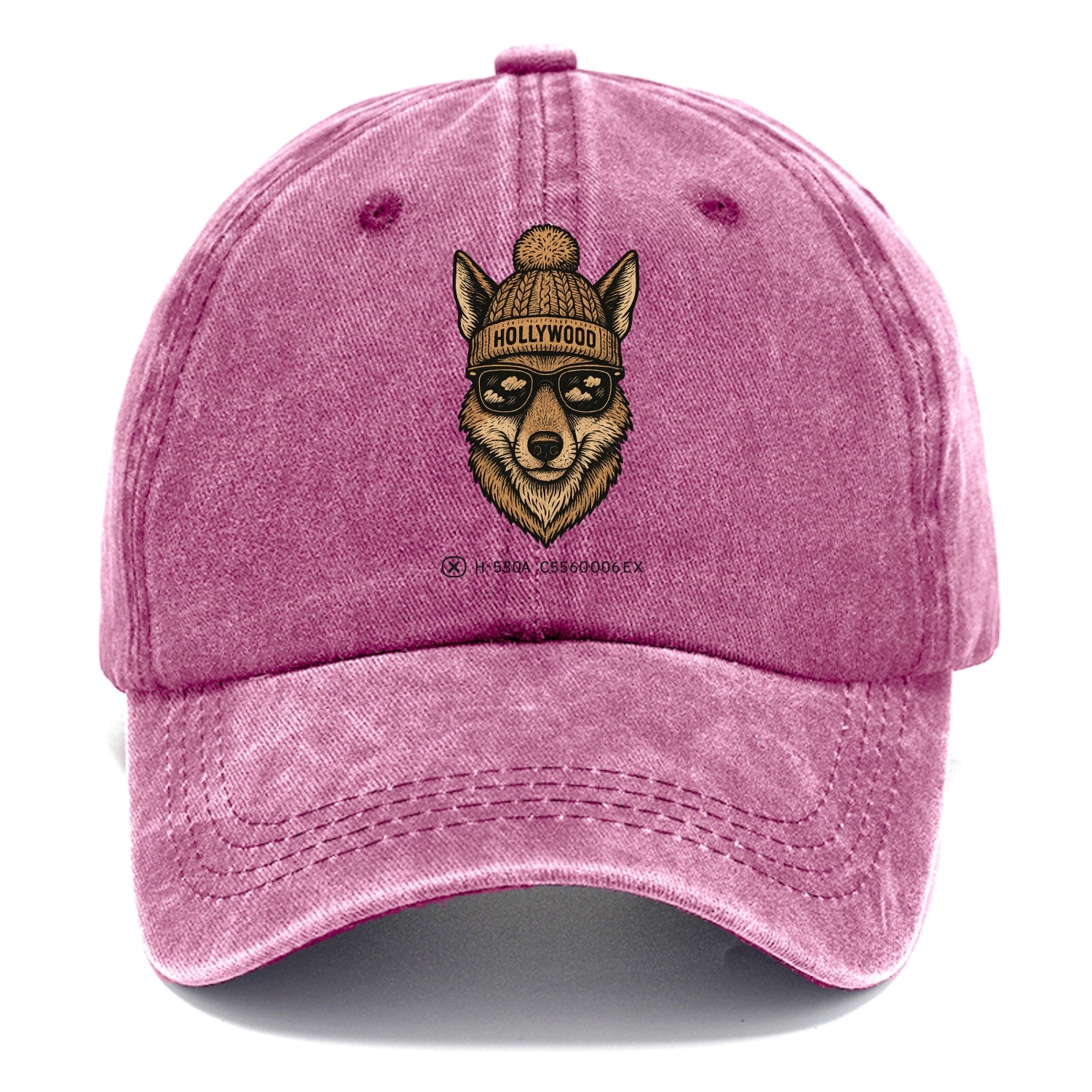 LA Coyote wearing Hollywood beanie with pom pom and wayfarer sunglasses - Classic Cap - Dusty Rose(Rose)