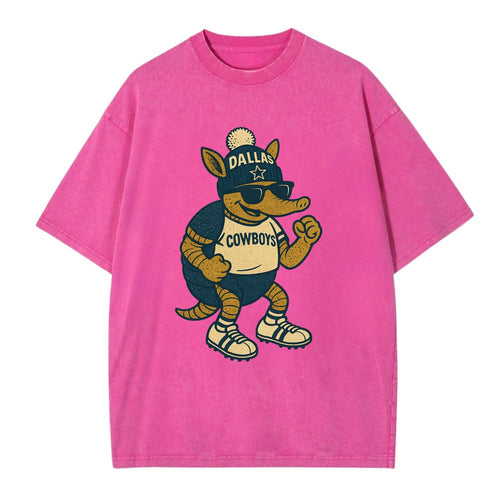 Dallas Armadillo wearing Cowboys beanie with lone star patch and wayfarer - Vintage T-shirt