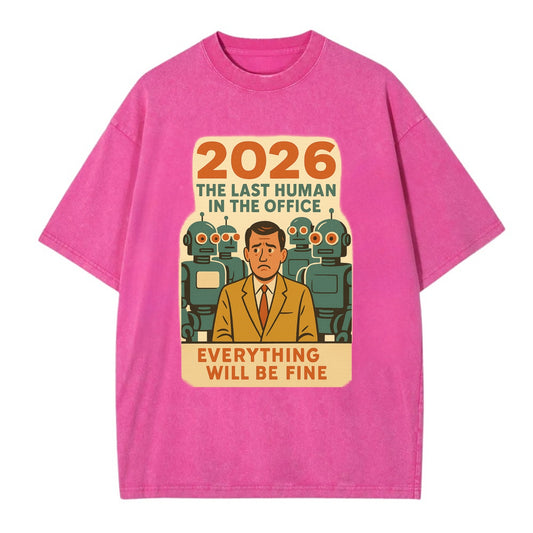 Single human worker surrounded by robot coworkers - "The last human in the office" - Vintage T-shirt - Dusty Rose(Rose)
