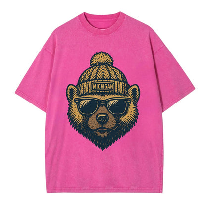Ann Arbor Wolverine wearing Michigan bea - Vintage T-shirt - Dusty Rose(Rose)