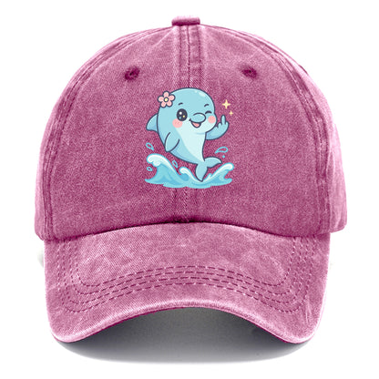 smiling dolphin jumping through ocean waves, one fin up with attitude - Classic Cap - Dusty Rose(Rose)
