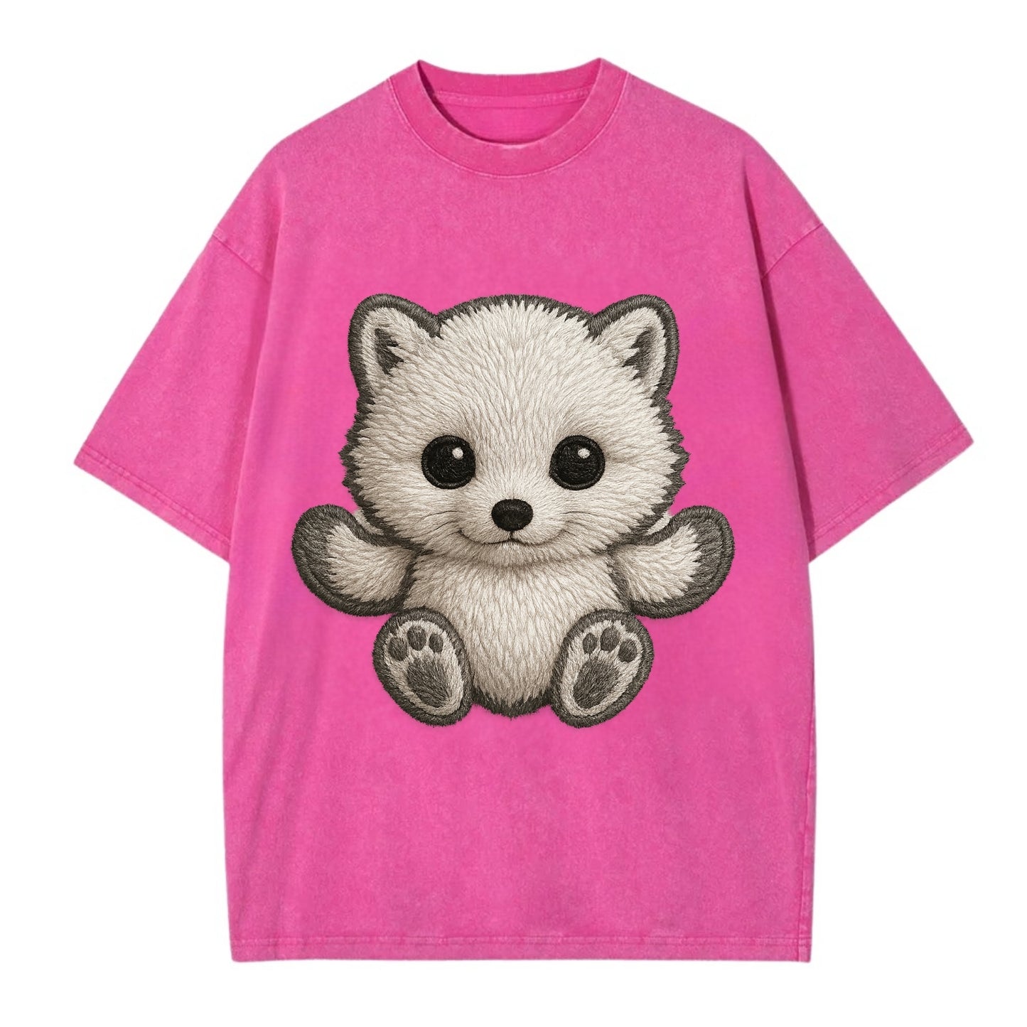 Baby Arctic Fox - white fluffy, tiny black nose, bright curious eyes, - Vintage T-shirt - Dusty Rose(Rose)
