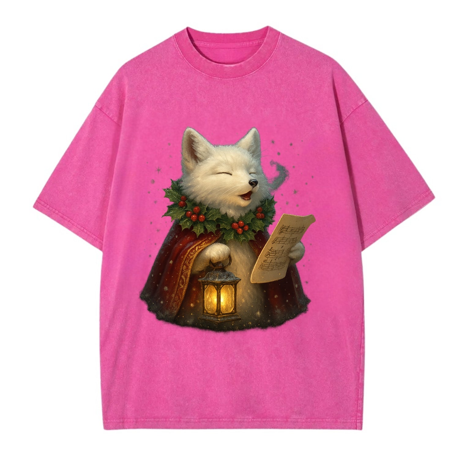 Snowbound Arctic Fox Caroler  - Vintage T-shirt - Dusty Rose(Rose)