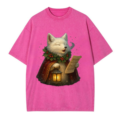 Snowbound Arctic Fox Caroler  - Vintage T-shirt - Dusty Rose(Rose)