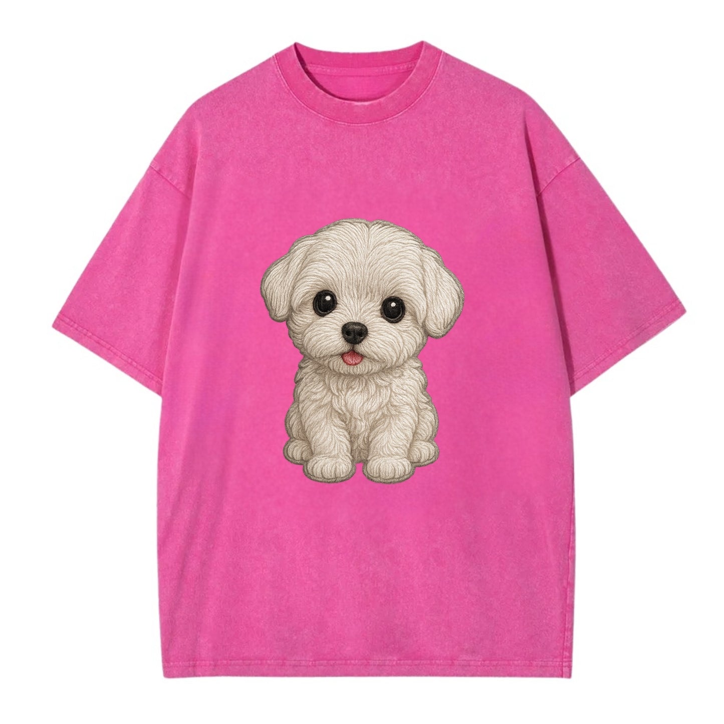 Baby Maltese Puppy - pure white silky coat, black button eyes, tiny nose, - Vintage T-shirt - Dusty Rose(Rose)