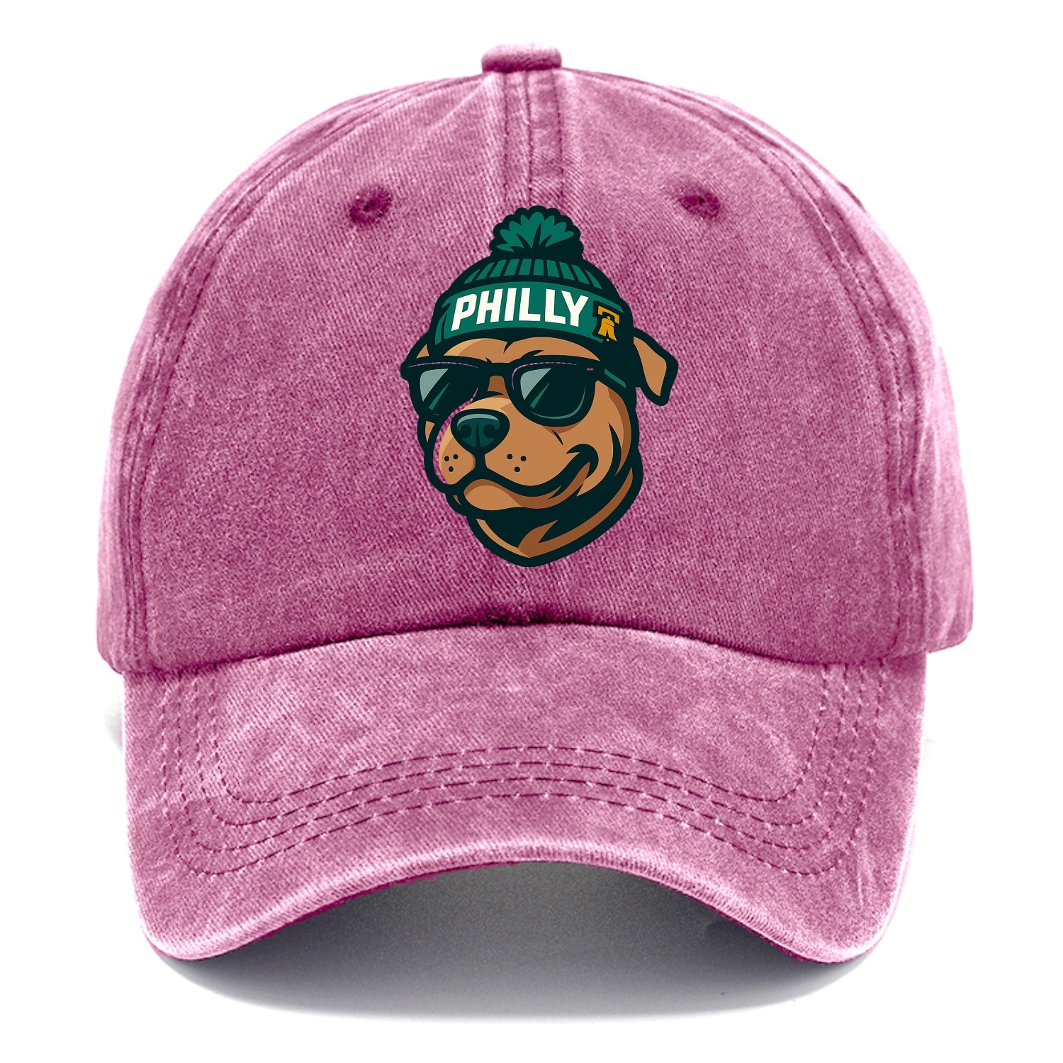 Philly Pitbull wearing Eagles beanie with Liberty Bell patch and wayfarer sunglasses - Classic Cap - Dusty Rose(Rose)