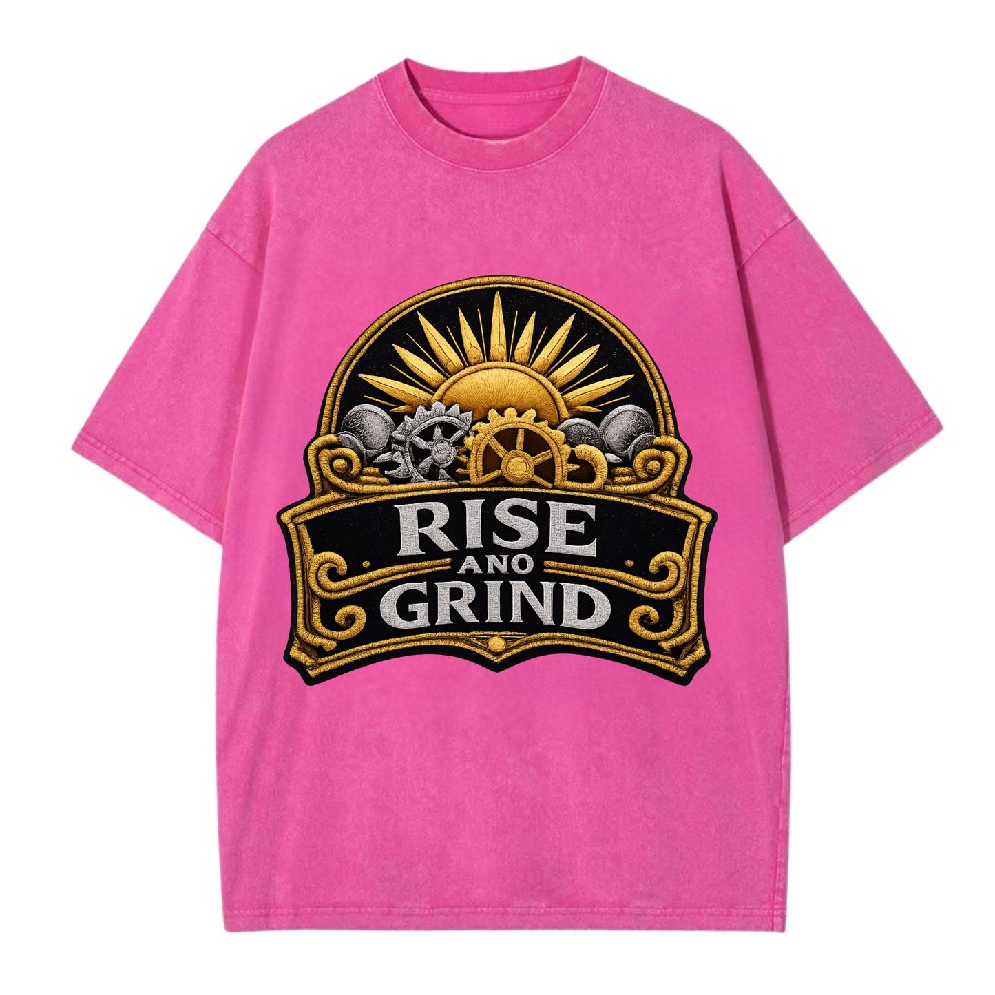 RISE AND GRIND - sun with gears in gold , morning motivation - Vintage T-shirt - Dusty Rose(Rose)
