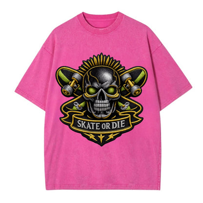 Embroidered patch design - SKATEBOARD SKULL - skull with skateboard in black and - Vintage T-shirt - Dusty Rose(Rose)