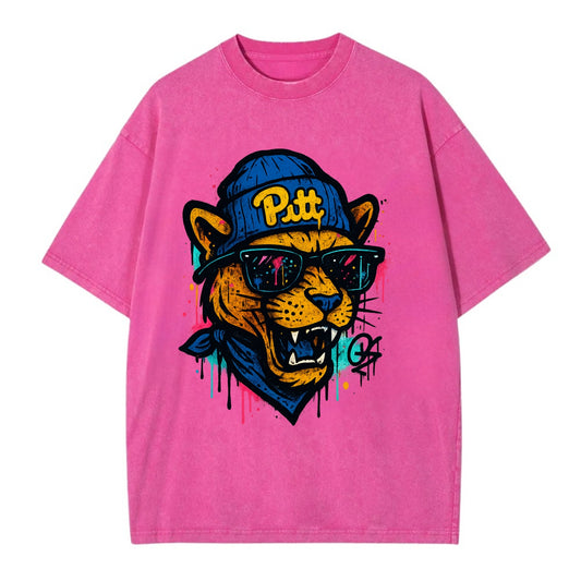 Pittsburgh Panther wearing Pitt beanie with script patch - Vintage T-shirt - Dusty Rose(Rose)