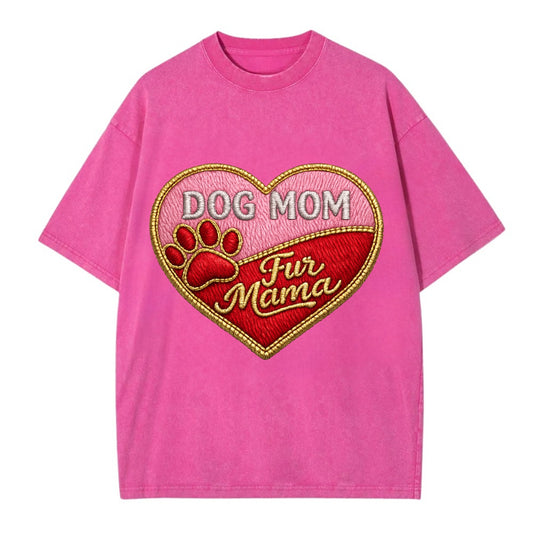 DOG MOM HEART - heart with paw print in pink and red , fur mama - Vintage T-shirt - Dusty Rose(Rose)