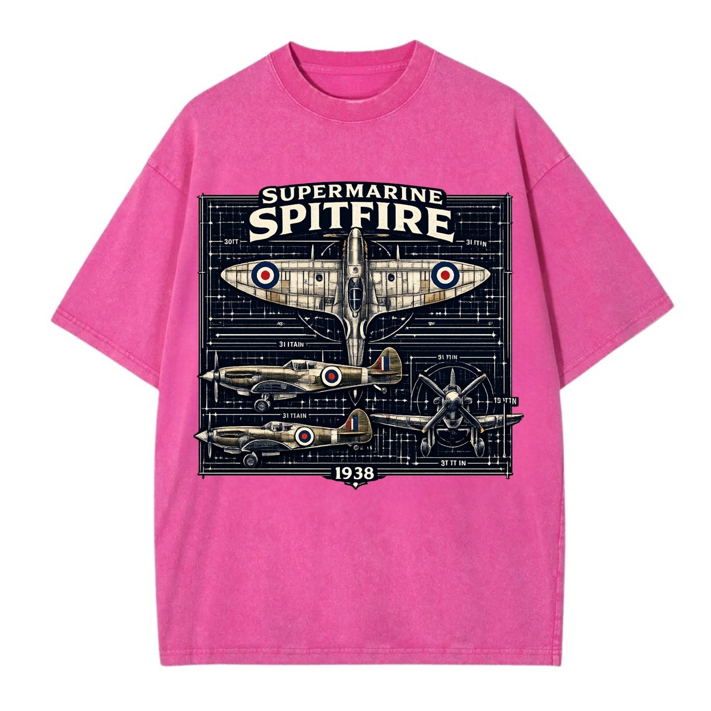Spitfire Blueprint - Vintage T-shirt - Dusty Rose(Rose)