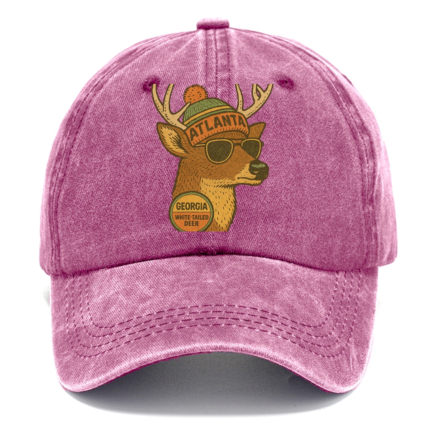 Georgia White-tailed Deer wearing Atlanta beanie with pom pom and wayfarer sunglasses - Classic Cap - Dusty Rose(Rose)