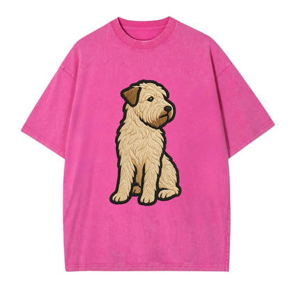 Soft Coated Wheaten Terrier - Light tan flowing coat embroidered pose - Vintage T-shirt - Dusty Rose(Rose)