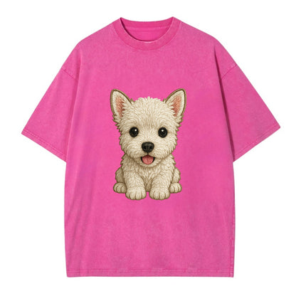 Baby West Highland White Terrier Puppy - all white, pointed ears, dark eyes, - Vintage T-shirt - Dusty Rose(Rose)