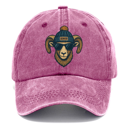 Colorado Rocky Mountain Bighorn Sheep wearing Denver beanie with pom pom and wayfarer - Classic Cap - Dusty Rose(Rose)