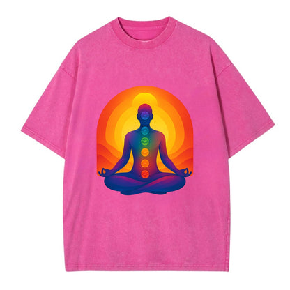 Sunset Meditation - Figure in lotus pose Vintage T-shirt - Dusty Rose(Rose)