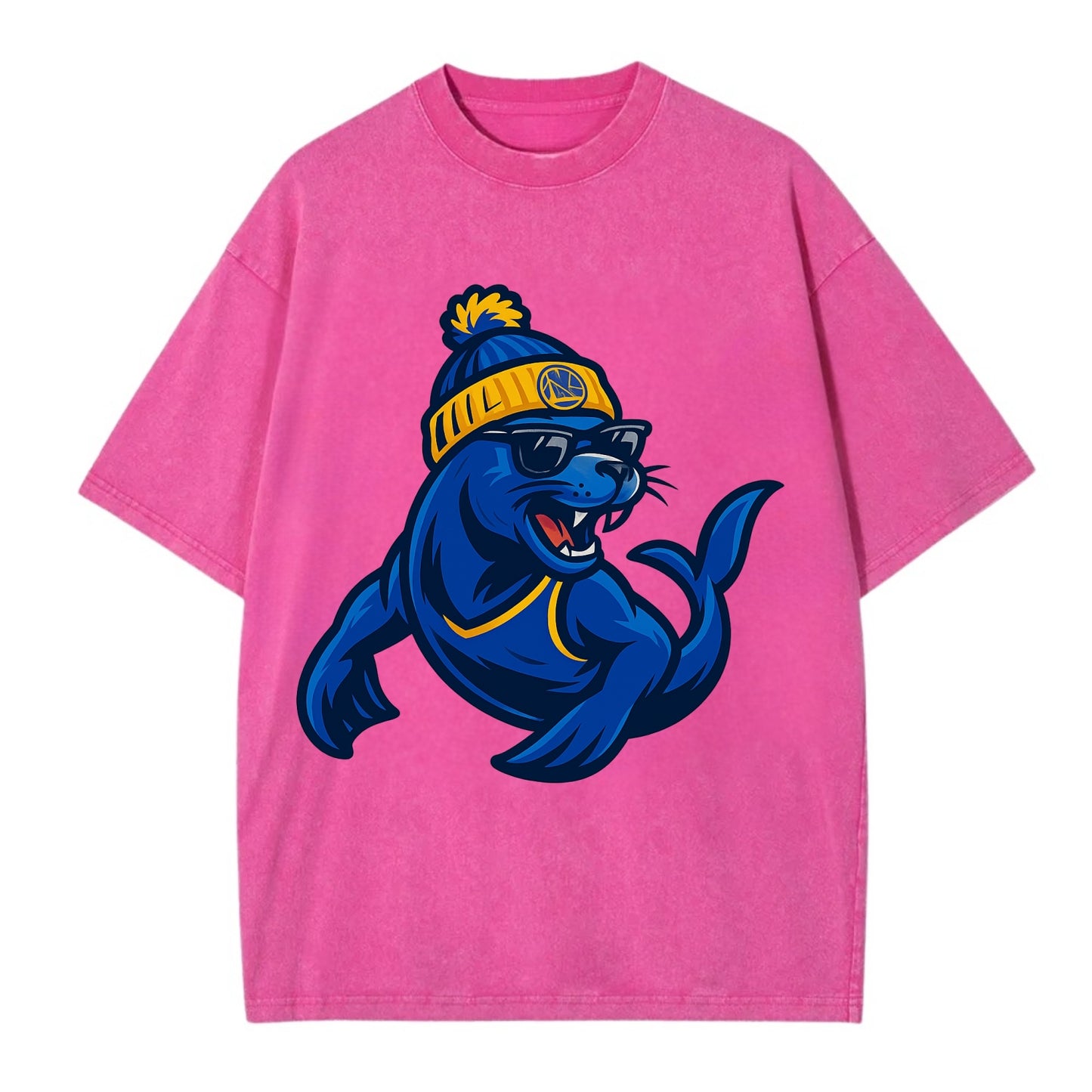 Bay Area Sea Lion wearing Warriors blue and gold beanie with Golden Gate and - Vintage T-shirt - Dusty Rose(Rose)
