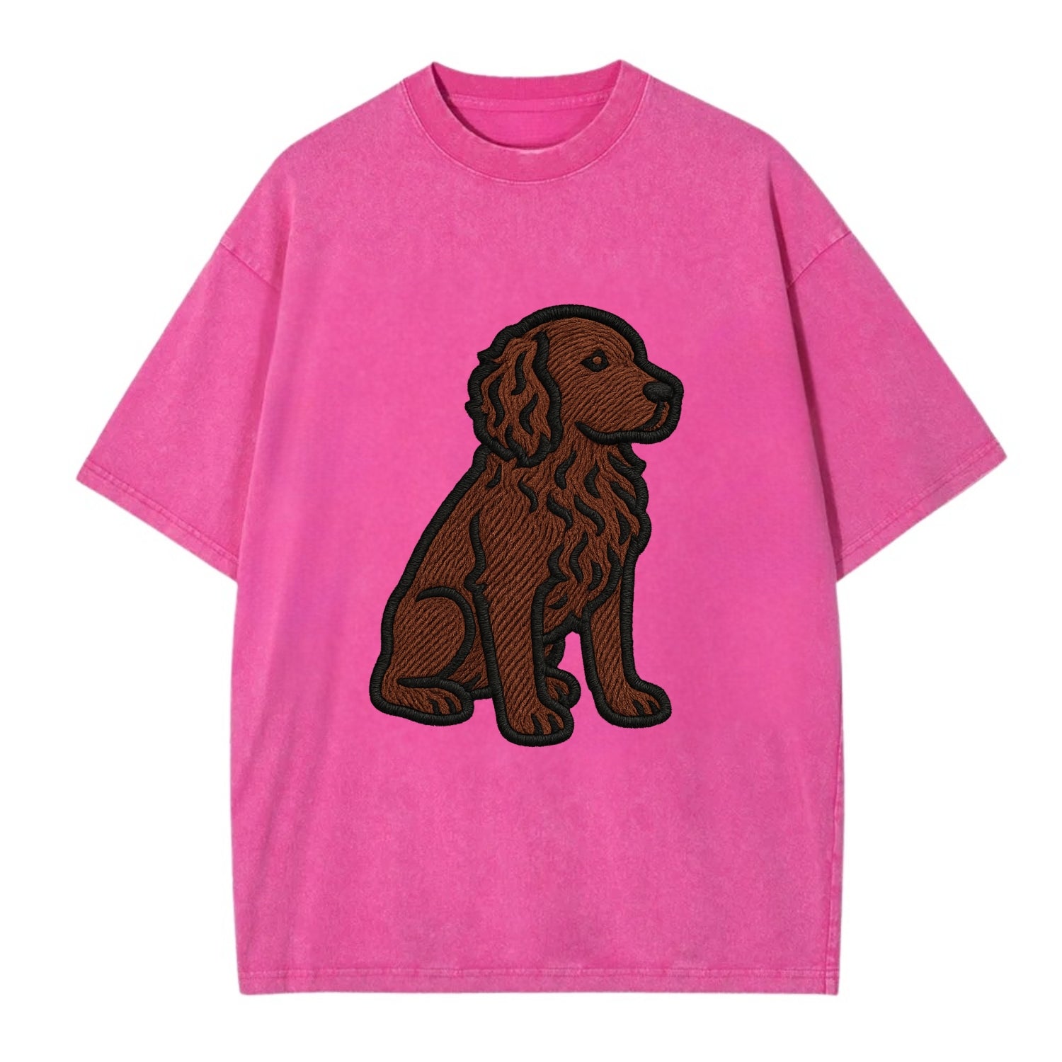 Boykin Spaniel - Rich chocolate brown wavy coat embroidered sitting pose - Vintage T-shirt - Dusty Rose(Rose)