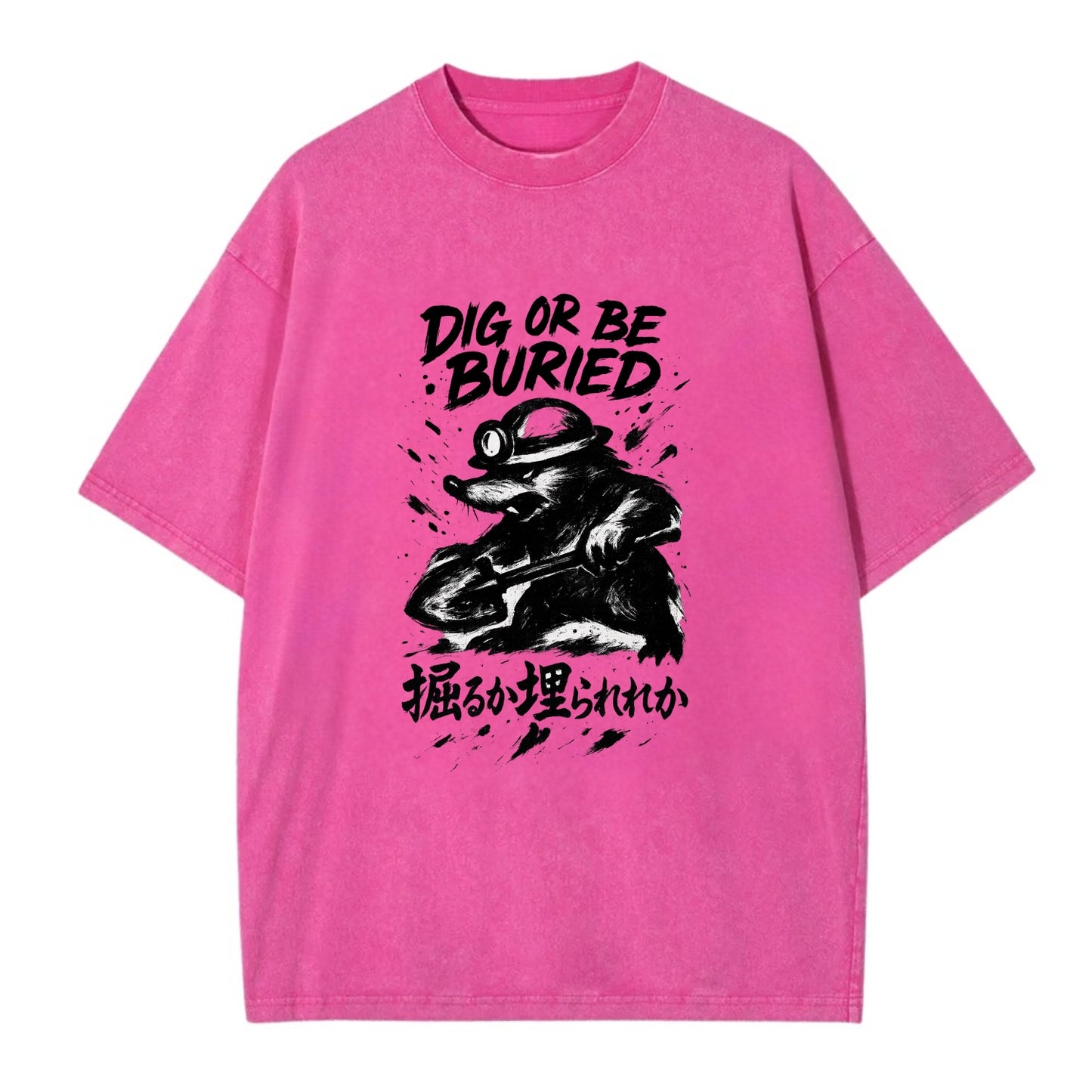 Dig or Be Buried - Mole holding shovel w Vintage T-shirt - Dusty Rose(Rose)