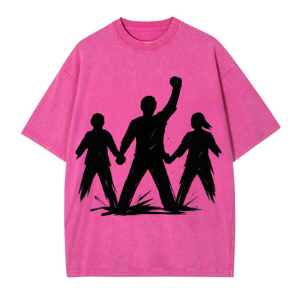 Human chain formation - unity and protection ink brushwork - Vintage T-shirt - Dusty Rose(Rose)