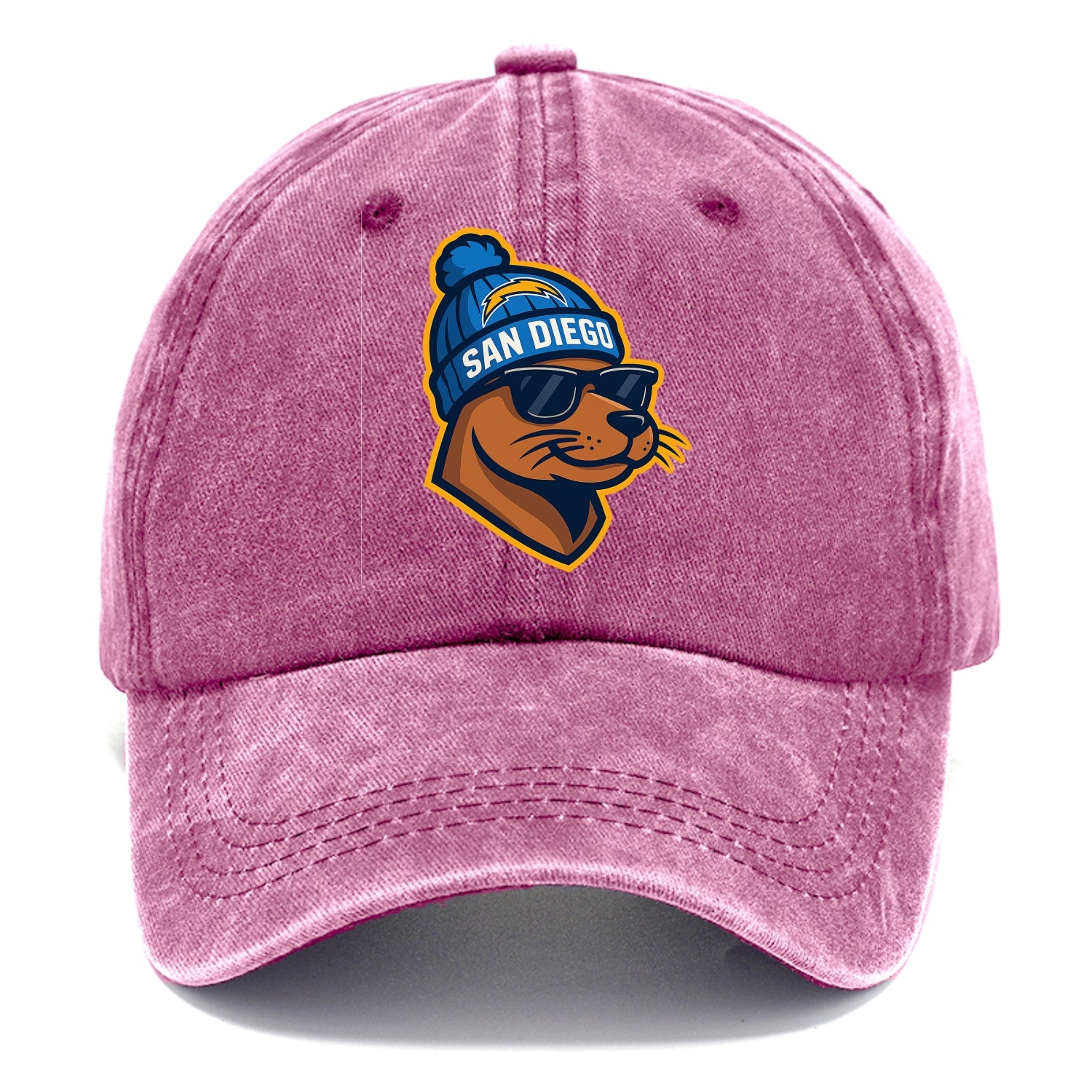 San Diego Sea Lion wearing Chargers beanie with bolt patch and wayfarer sunglasses - Classic Cap - Dusty Rose(Rose)