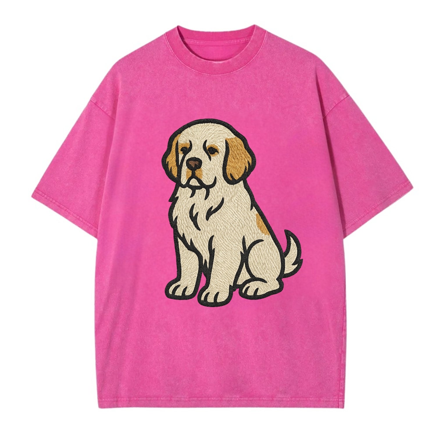 Clumber Spaniel - White with lemon markings embroidered pose - Vintage T-shirt - Dusty Rose(Rose)
