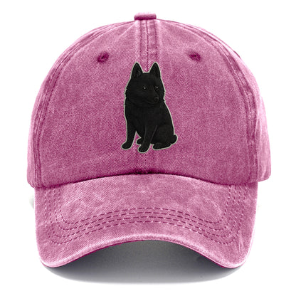 Schipperke - Solid black small embroidered sitting pose - Classic Cap - Dusty Rose(Rose)