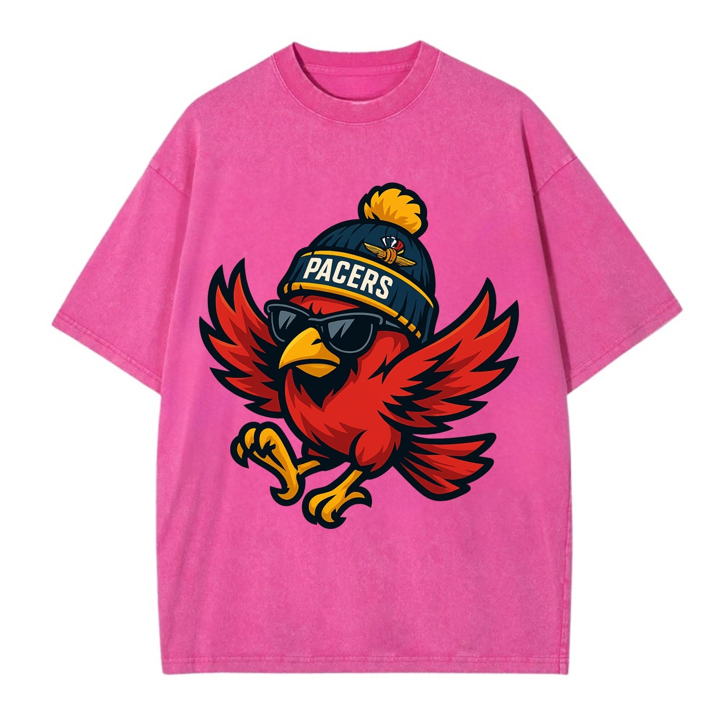 Indiana Cardinal wearing Pacers beanie with speedway patch and wayfarer sunglasses - Vintage T-shirt - Dusty Rose(Rose)