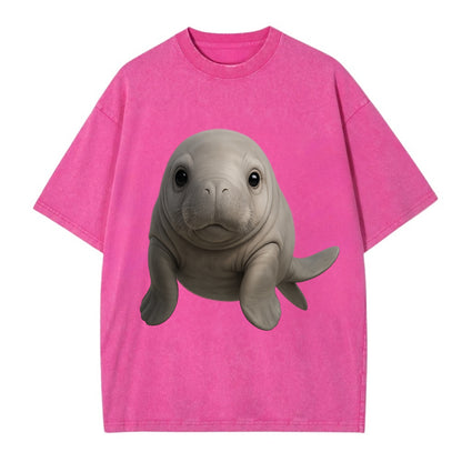 Baby Dugong - gray with paddle tail, gentle expression, whiskers, front-facing, - Vintage T-shirt - Dusty Rose(Rose)