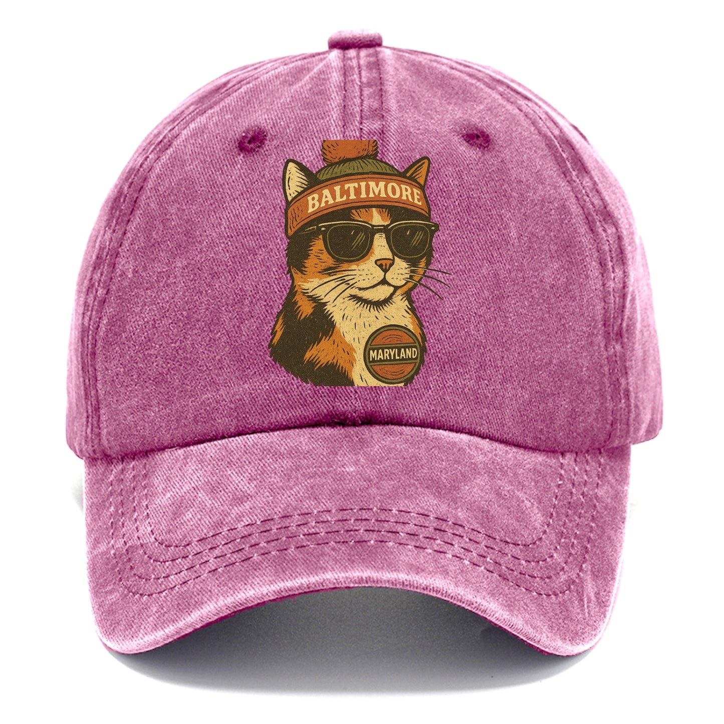 Maryland Calico Cat wearing Baltimore beanie with pom pom and wayfarer sunglasses - Classic Cap - Dusty Rose(Rose)