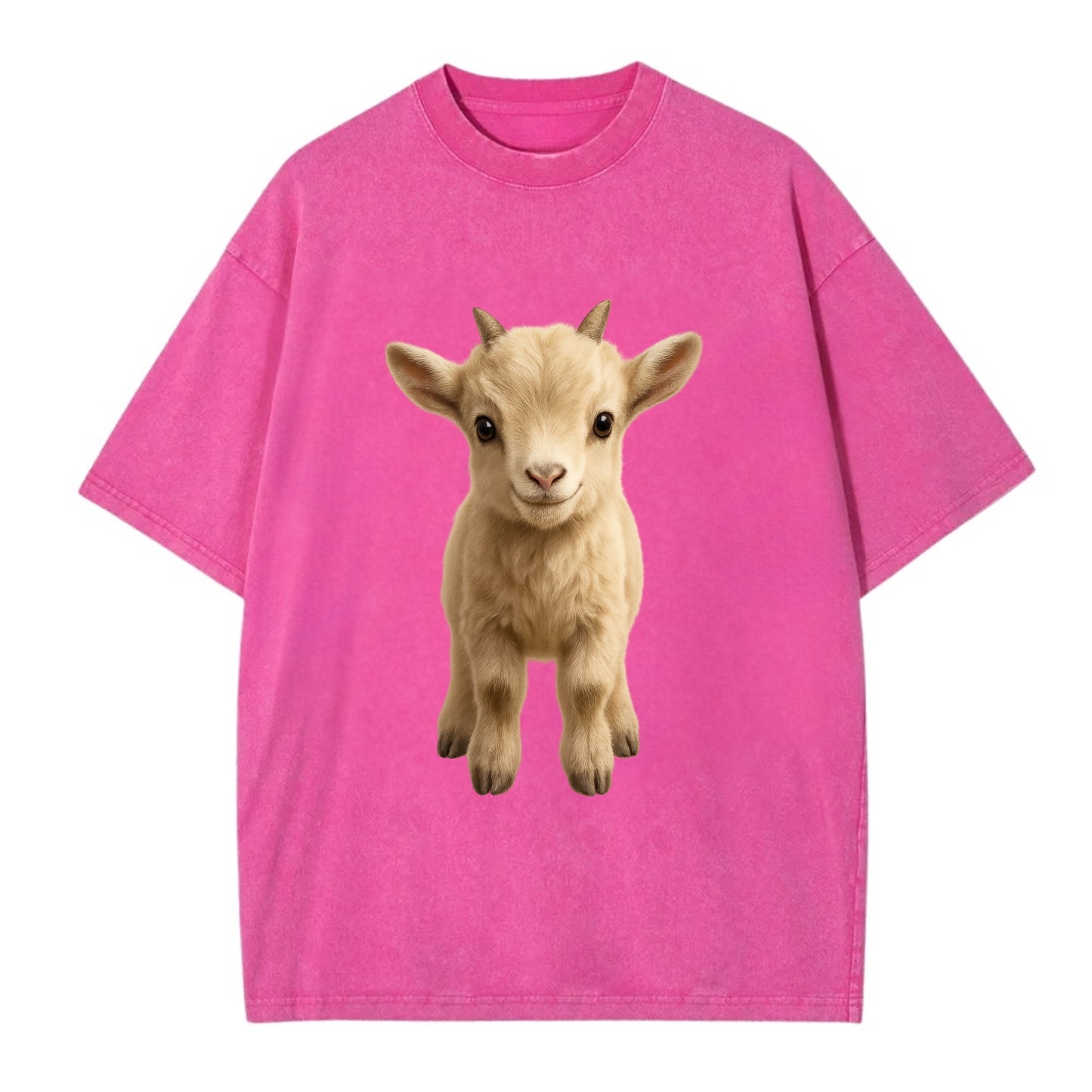 Baby Goat Kid - small horns, rectangular pupils, fluffy, playful eyes, - Vintage T-shirt - Dusty Rose(Rose)