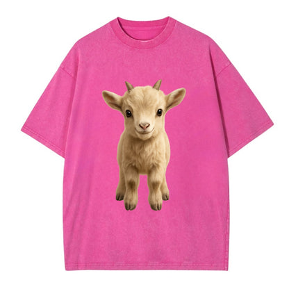 Baby Goat Kid - small horns, rectangular pupils, fluffy, playful eyes, - Vintage T-shirt - Dusty Rose(Rose)