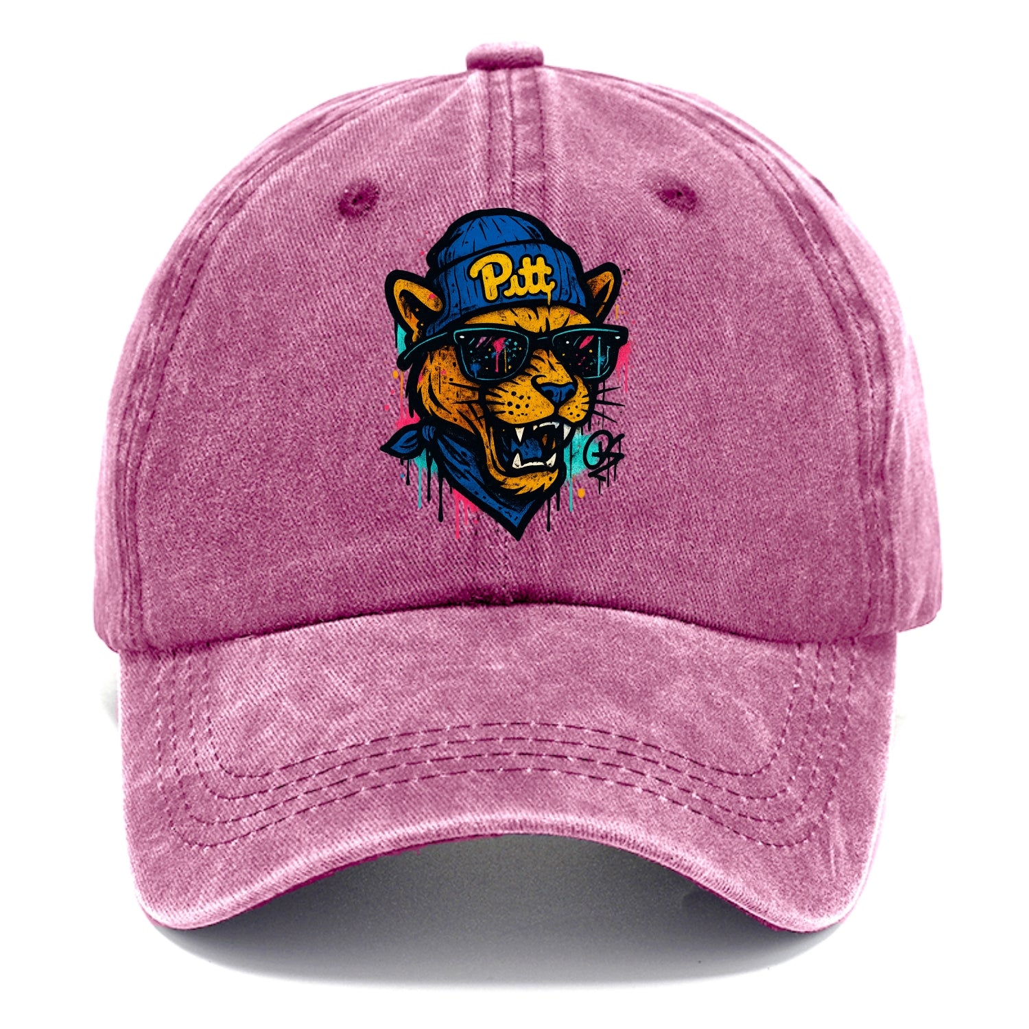 Pittsburgh Panther wearing Pitt beanie with script patch - Classic Cap - Dusty Rose(Rose)
