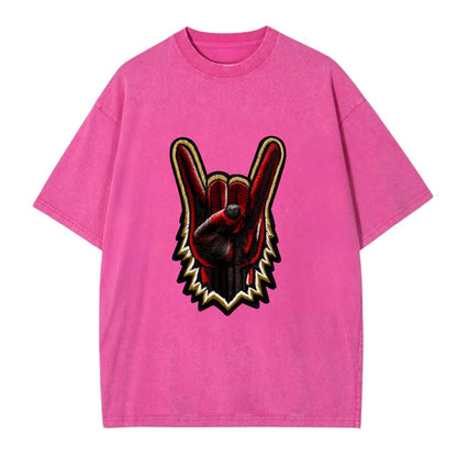 ROCK HAND HORNS - devil horns hand gesture in black and red , metal music - Vintage T-shirt - Dusty Rose(Rose)