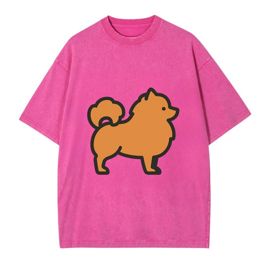 Pomeranian - Orange fluffy flat side profile - Vintage T-shirt - Dusty Rose(Rose)