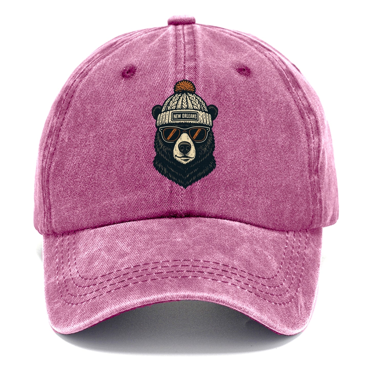 Louisiana Black Bear wearing New Orleans beanie with pom pom and wayfarer sunglasses - Classic Cap - Dusty Rose(Rose)
