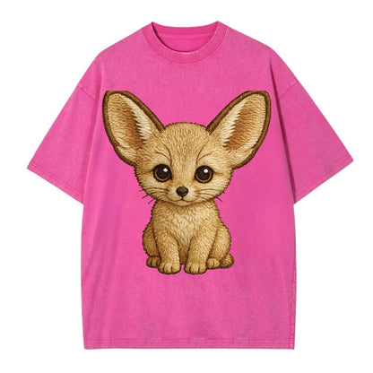 Baby Fennec Fox - huge ears, cream fur, large dark eyes, front-facing, desert baby - Vintage T-shirt - Dusty Rose(Rose)