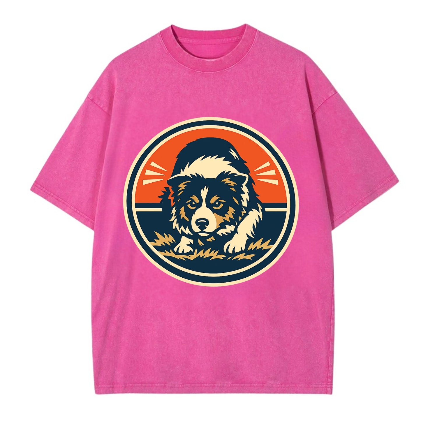 Focused Border Collie Emblem - Vintage T-shirt - Dusty Rose(Rose)