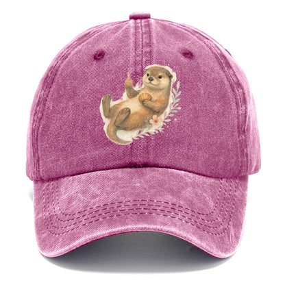 adorable otter floating on back, middle finger up while holding a shellfish - Classic Cap - Dusty Rose(Rose)