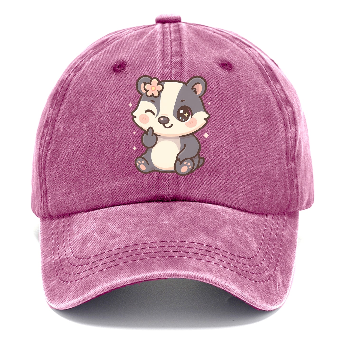 adorable badger with black and white stripes, one paw giving finger - Classic Cap - Dusty Rose(Rose)