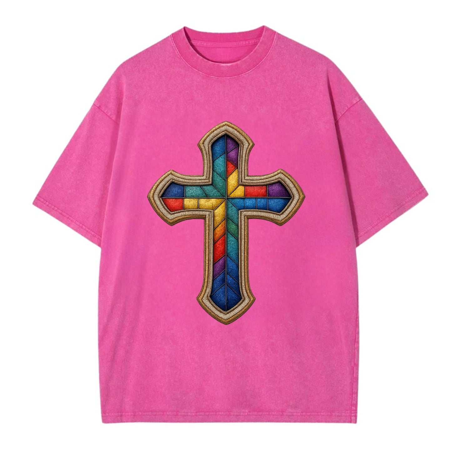 Stained Glass Cross  - Vintage T-shirt - Dusty Rose(Rose)
