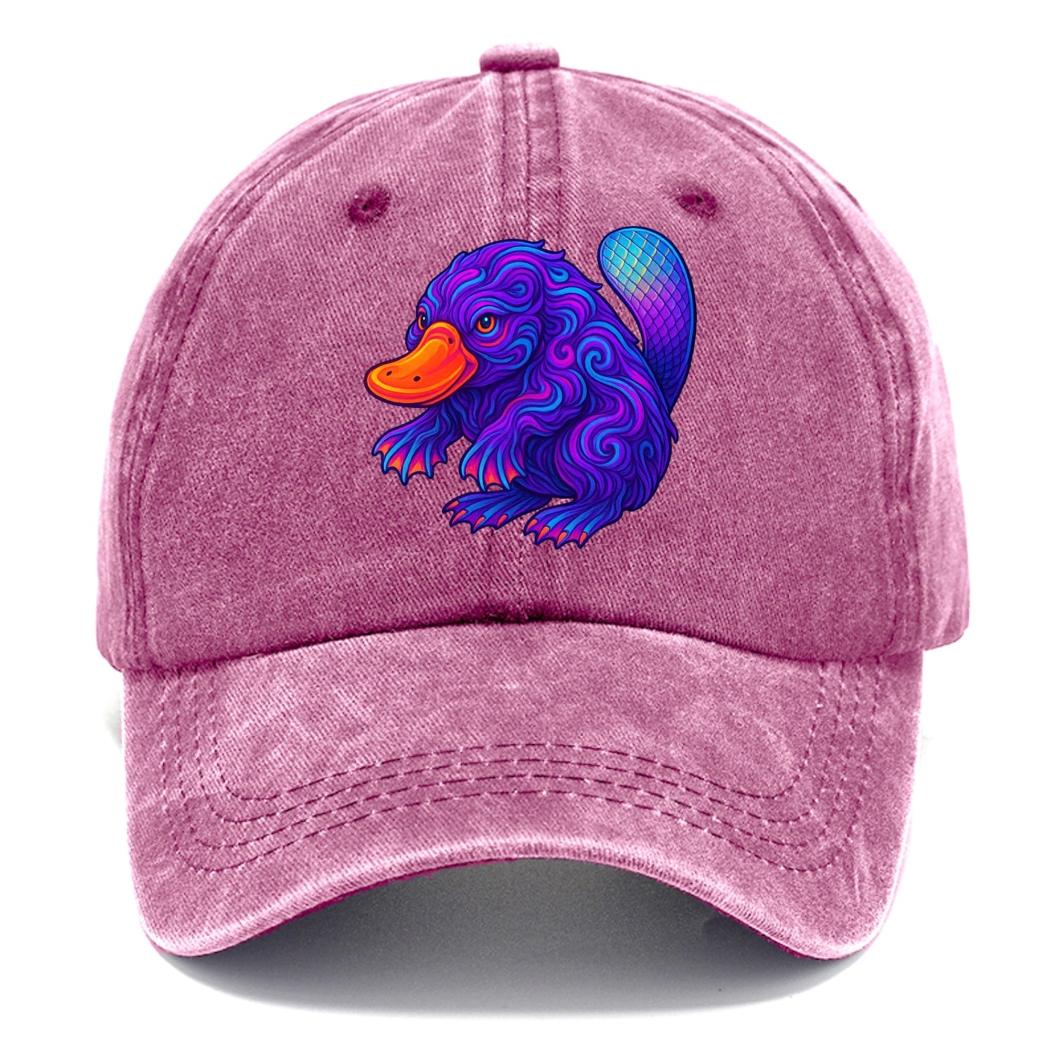 Quirky platypus with bill glowing in neon orange, beaver tail with holographic - Classic Cap - Dusty Rose(Rose)