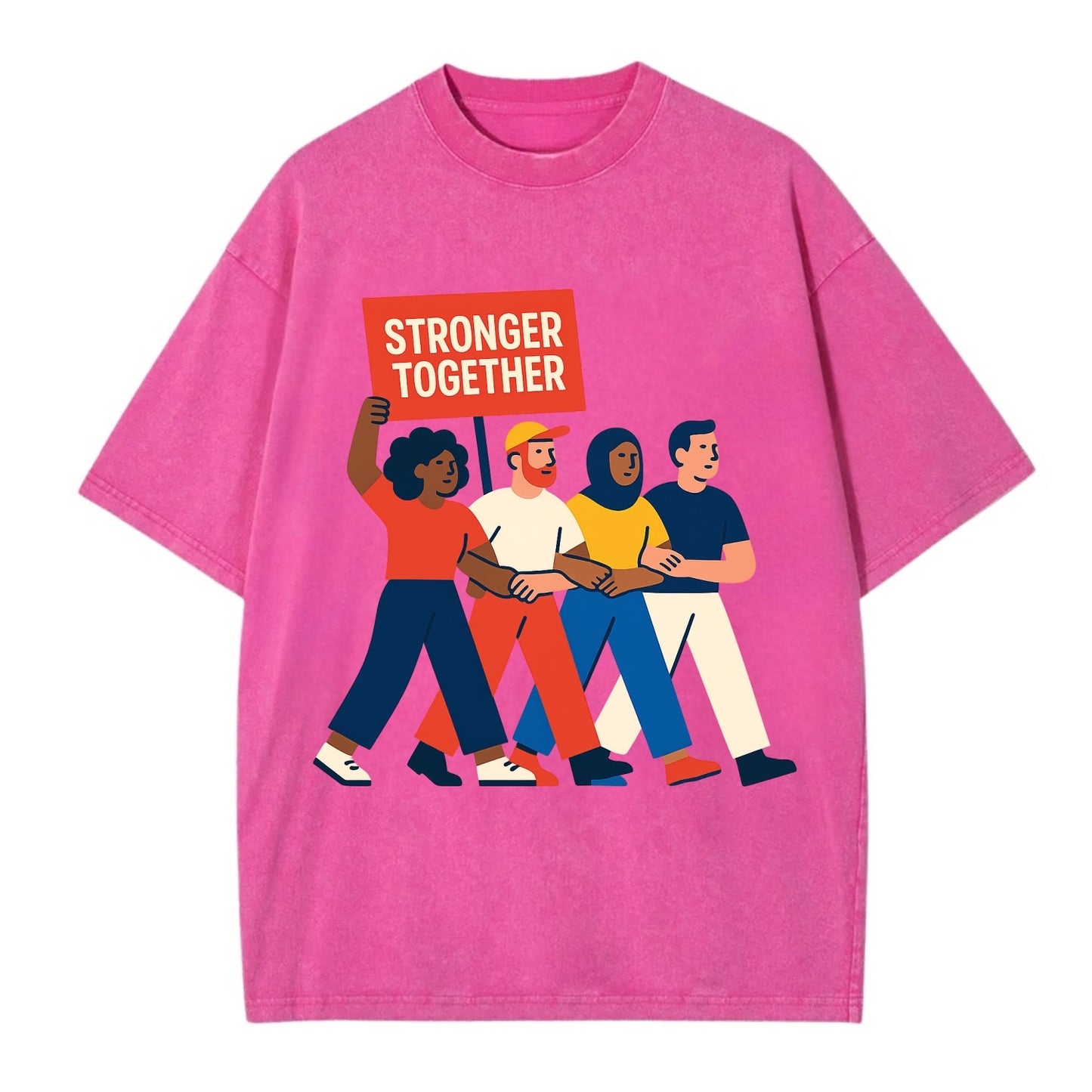 Peaceful protesters marching with linked arms - "Stronger Together" - solidarity - Vintage T-shirt - Dusty Rose(Rose)
