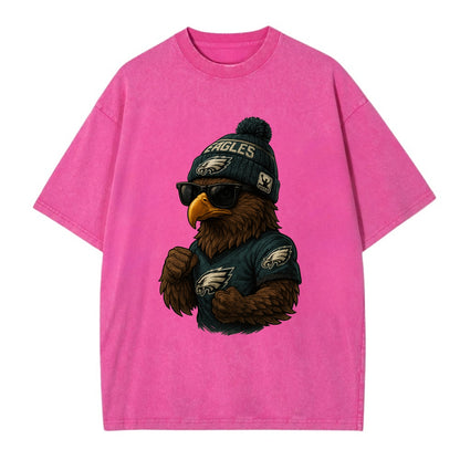 Philly Hawk wearing Eagles beanie with Rocky patch and wayfarer sunglasses - Vintage T-shirt - Dusty Rose(Rose)