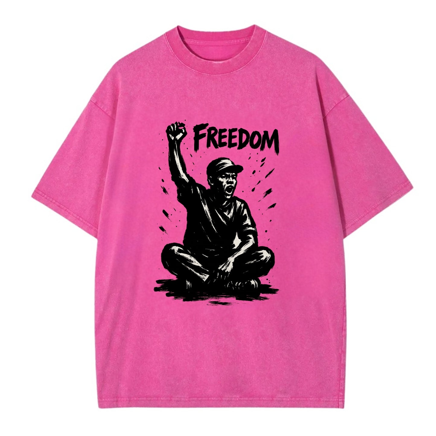 Sit-in protest figure - civil disobedience ink art - Vintage T-shirt - Dusty Rose(Rose)
