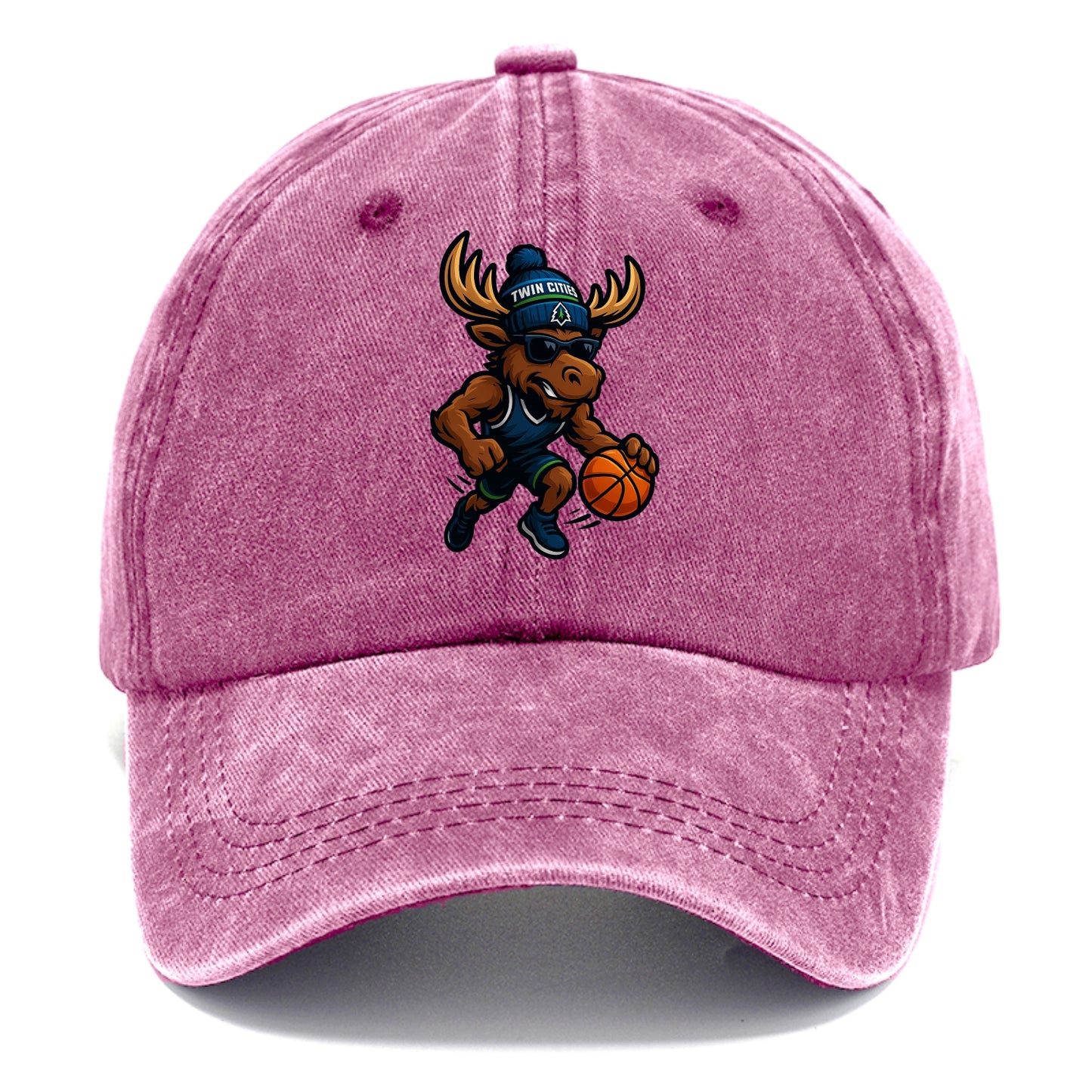 Twin Cities Moose wearing Timberwolves beanie with pine tree patch and wayfarer - Classic Cap - Dusty Rose(Rose)