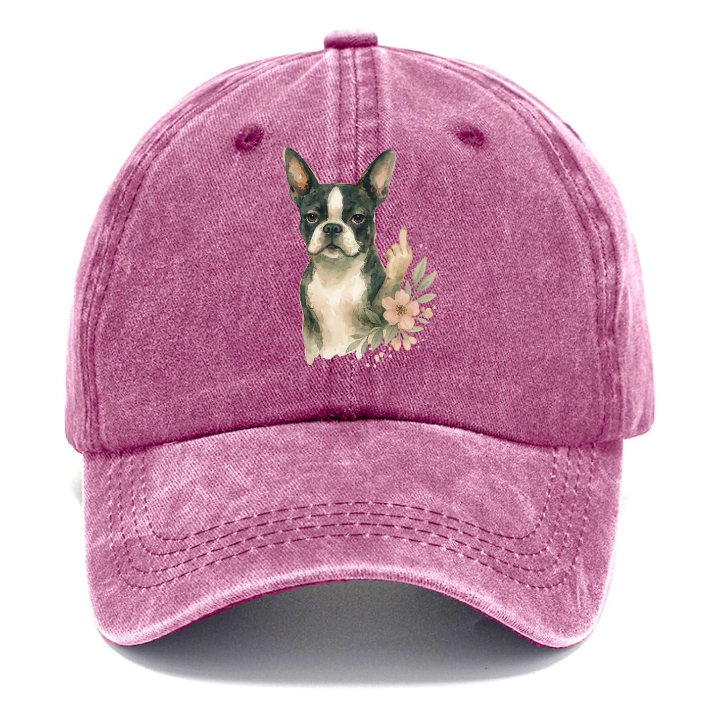 Boston Terrier with tuxedo markings, perky ears, paw up giving sass - Classic Cap - Dusty Rose(Rose)